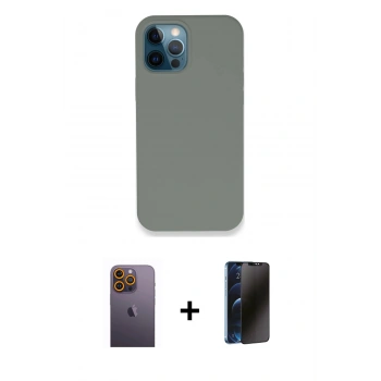 MARSİLYAN™- iPhone 12 Pro Max Kılıf Zirve Modern Özel Seri - Siyah 3D Antistatik Hayalet Cam Ekran Koruyucu + Neon Fosforlu Kamera Lens - SI