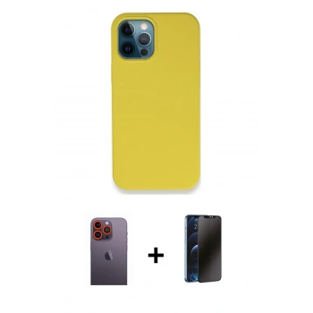 MARSİLYAN™- iPhone 12 Pro Max Kılıf Zirve Modern Özel Seri - Siyah 3D Antistatik Hayalet Cam Ekran Koruyucu + Neon Fosforlu Kamera Lens - TU