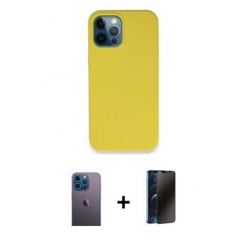 MARSİLYAN™- iPhone 12 Pro Max Kılıf Zirve Modern Özel Seri - Siyah 3D Antistatik Hayalet Cam Ekran Koruyucu + Neon Fosforlu Kamera Lens - MI