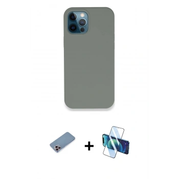 MARSİLYAN™- iPhone 12 Pro Max Kılıf Zirve Modern Özel Seri - Siyah 3D Antistatik Seramik Nano Ekran Koruyucu + Shine Kamera Lens Koruma Cam - PE