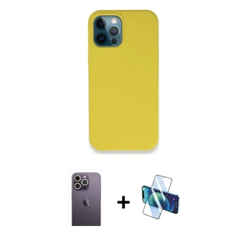 MARSİLYAN™- iPhone 12 Pro Max Kılıf Zirve Modern Özel Seri - Siyah 3D Antistatik Seramik Nano Ekran Koruyucu + Neon Fosforlu Kamera Lens - BZ