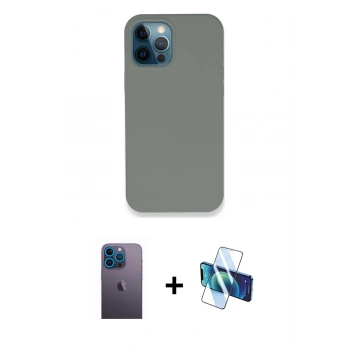 MARSİLYAN™- iPhone 12 Pro Max Kılıf Zirve Modern Özel Seri - Siyah 3D Antistatik Seramik Nano Ekran Koruyucu + Neon Fosforlu Kamera Lens - MI