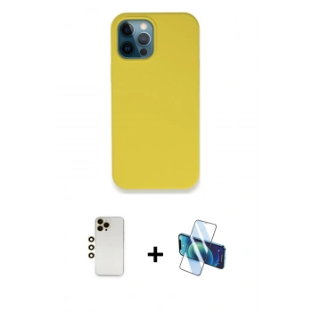 MARSİLYAN™- iPhone 12 Pro Max Kılıf Zirve Modern Özel Seri - Siyah 3D Antistatik Seramik Nano Ekran Koruyucu + Shine Kamera Lens - GD