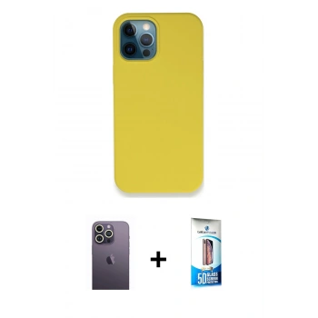 MARSİLYAN™- iPhone 12 Pro Max Kılıf Zirve Modern Özel Seri - Siyah 5D Eko Cam Ekran Koruyucu + Neon Fosforlu Kamera Lens - BZ