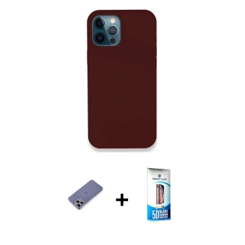 MARSİLYAN™- iPhone 12 Pro Max Kılıf Zirve Modern Özel Seri - Siyah 5D Eko Cam Ekran Koruyucu + Metal Kamera Lens Koruma Cam - GD
