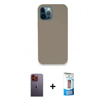 MARSİLYAN™- iPhone 12 Pro Max Kılıf Zirve Modern Özel Seri - Siyah 5D Eko Cam Ekran Koruyucu + Neon Fosforlu Kamera Lens - TU