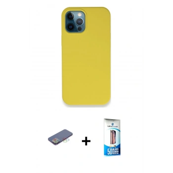 MARSİLYAN™- iPhone 12 Pro Max Kılıf Zirve Modern Özel Seri - Siyah 5D Eko Cam Ekran Koruyucu + Renkli Kamera Lens Koruma Cam - MI