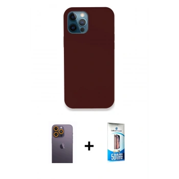 MARSİLYAN™- iPhone 12 Pro Max Kılıf Zirve Modern Özel Seri - Siyah 5D Eko Cam Ekran Koruyucu + Neon Fosforlu Kamera Lens - SI