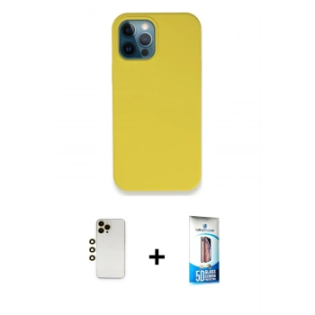 MARSİLYAN™- iPhone 12 Pro Max Kılıf Zirve Modern Özel Seri - Siyah 5D Eko Cam Ekran Koruyucu + Shine Kamera Lens - GD