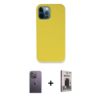 MARSİLYAN™- iPhone 12 Pro Max Kılıf Zirve Modern Özel Seri - Siyah Bilvis Hayalet Cam Ekran Koruyucu + Neon Fosforlu Kamera Lens - BZ