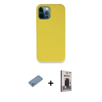 MARSİLYAN™- iPhone 12 Pro Max Kılıf Zirve Modern Özel Seri - Siyah Bilvis Hayalet Cam Ekran Koruyucu + Shine Kamera Lens Koruma Cam - GS