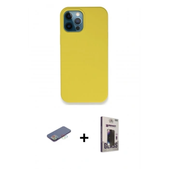 MARSİLYAN™- iPhone 12 Pro Max Kılıf Zirve Modern Özel Seri - Siyah Bilvis Hayalet Cam Ekran Koruyucu + Renkli Kamera Lens Koruma Cam - MI