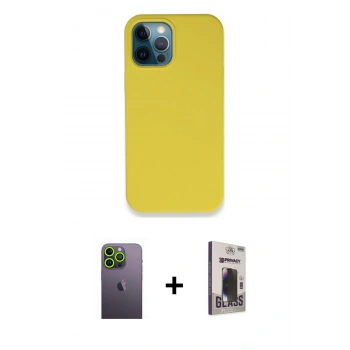 MARSİLYAN™- iPhone 12 Pro Max Kılıf Zirve Modern Özel Seri - Siyah Bilvis Hayalet Cam Ekran Koruyucu + Neon Fosforlu Kamera Lens - YL