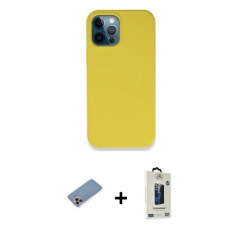 MARSİLYAN™- iPhone 12 Pro Max Kılıf Zirve Modern Özel Seri - Siyah Bilvis Hayalet Cam Ekran Koruyucu + Shine Kamera Lens Koruma Cam - PE