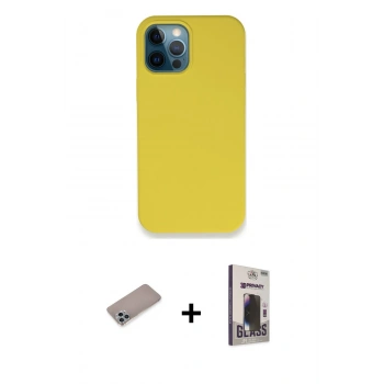 MARSİLYAN™- iPhone 12 Pro Max Kılıf Zirve Modern Özel Seri - Siyah Bilvis Hayalet Cam Ekran Koruyucu + Shine Kamera Lens Koruma Cam - SABE