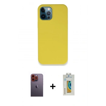 MARSİLYAN™- iPhone 12 Pro Max Kılıf Zirve Modern Özel Seri - Siyah Polymer Nano Ekran Koruyucu + Neon Fosforlu Kamera Lens - TU