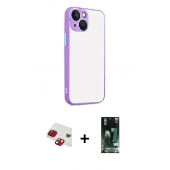 MARSİLYAN™- iPhone 13 Kılıf Ahenk Çizgi Serisi - Şeffaf 360 Full Body Arka Koruyucu + Pers Alüminyum Kamera Lens - KI