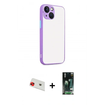 MARSİLYAN™- iPhone 13 Kılıf Ahenk Çizgi Serisi - Şeffaf 360 Full Body Arka Koruyucu + Rainbow Kamera Lens Koruma Cam - KI