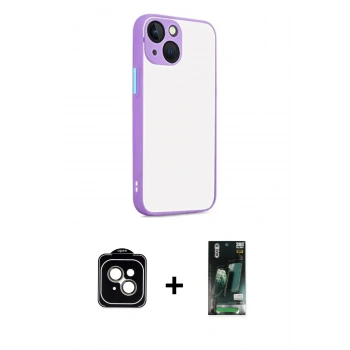 MARSİLYAN™- iPhone 13 Kılıf Ahenk Çizgi Serisi - Şeffaf 360 Full Body Arka Koruyucu + PVD Metal Kamera Lens - NLGY