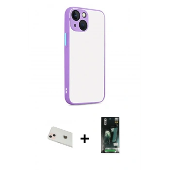 MARSİLYAN™- iPhone 13 Kılıf Ahenk Çizgi Serisi - Şeffaf 360 Full Body Arka Koruyucu + Rainbow Kamera Lens Koruma Cam - REGD