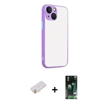 MARSİLYAN™- iPhone 13 Kılıf Ahenk Çizgi Serisi - Şeffaf 360 Full Body Arka Koruyucu + Renkli Kamera Lens Koruma Cam - TU