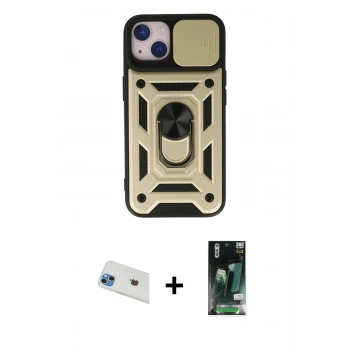 MARSİLYAN™- iPhone 13 Kılıf Ahenk Klasik - Şeffaf 360 Full Body Arka Koruyucu + Rainbow Kamera Lens Koruma Cam - MI