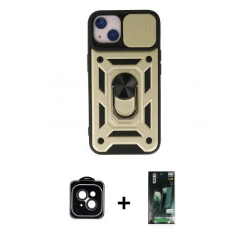 MARSİLYAN™- iPhone 13 Kılıf Ahenk Klasik - Şeffaf 360 Full Body Arka Koruyucu + PVD Metal Kamera Lens - SH