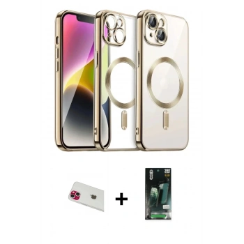 MARSİLYAN™- iPhone 13 Kılıf Nova Işık Özel Seri - Şeffaf 360 Full Body Arka Koruyucu + Rainbow Kamera Lens Koruma Cam - KI