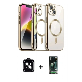 MARSİLYAN™- iPhone 13 Kılıf Nova Işık Özel Seri - Şeffaf 360 Full Body Arka Koruyucu + PVD Metal Kamera Lens - SH