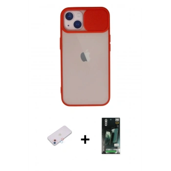 MARSİLYAN™- iPhone 13 Kılıf Vadi Çizgi - Şeffaf 360 Full Body Arka Koruyucu + Renkli Kamera Lens Koruma Cam - PE