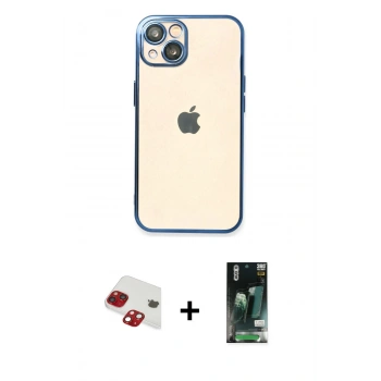 MARSİLYAN™- iPhone 13 Kılıf Vadi Minimal - Şeffaf 360 Full Body Arka Koruyucu + Pers Alüminyum Kamera Lens - KI