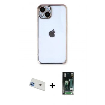 MARSİLYAN™- iPhone 13 Kılıf Vadi Minimal - Şeffaf 360 Full Body Arka Koruyucu + Rainbow Kamera Lens Koruma Cam - MI