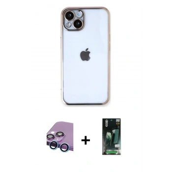 MARSİLYAN™- iPhone 13 Kılıf Vadi Minimal - Şeffaf 360 Full Body Arka Koruyucu + Raze Metal Kamera Lens - MI