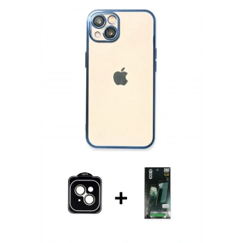 MARSİLYAN™- iPhone 13 Kılıf Vadi Minimal - Şeffaf 360 Full Body Arka Koruyucu + PVD Metal Kamera Lens - NLGY