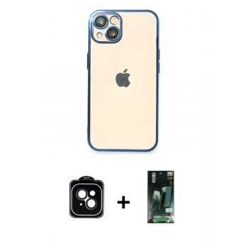 MARSİLYAN™- iPhone 13 Kılıf Vadi Minimal - Şeffaf 360 Full Body Arka Koruyucu + PVD Metal Kamera Lens - SH