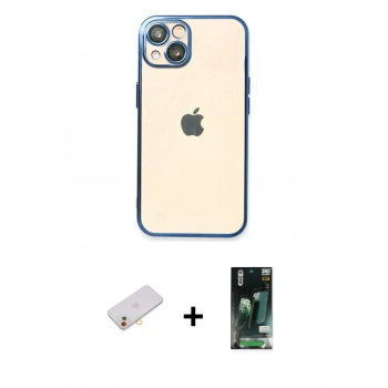 MARSİLYAN™- iPhone 13 Kılıf Vadi Minimal - Şeffaf 360 Full Body Arka Koruyucu + Renkli Kamera Lens Koruma Cam - TU