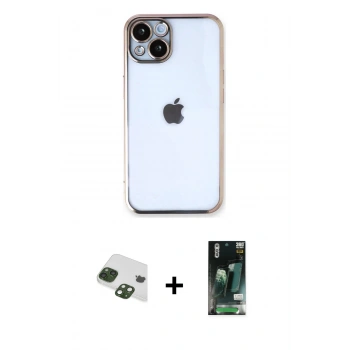 MARSİLYAN™- iPhone 13 Kılıf Vadi Minimal - Şeffaf 360 Full Body Arka Koruyucu + Pers Alüminyum Kamera Lens - YL