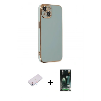 MARSİLYAN™- iPhone 13 Kılıf Yankı Serisi - Şeffaf 360 Full Body Arka Koruyucu + Renkli Kamera Lens Koruma Cam - PE