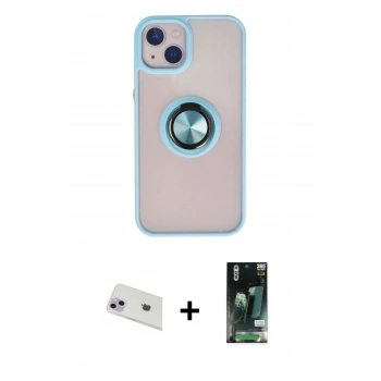 MARSİLYAN™- iPhone 13 Kılıf Yörünge Çizgi - Şeffaf 360 Full Body Arka Koruyucu + Rainbow Kamera Lens Koruma Cam - MR