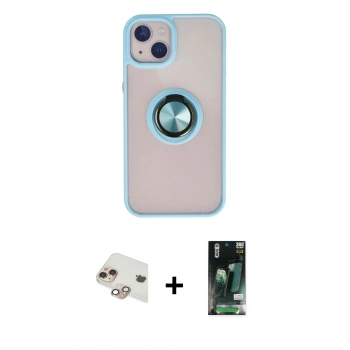 MARSİLYAN™- iPhone 13 Kılıf Yörünge Çizgi - Şeffaf 360 Full Body Arka Koruyucu + Pers Alüminyum Kamera Lens - GD