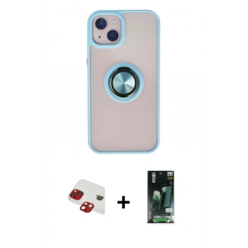 MARSİLYAN™- iPhone 13 Kılıf Yörünge Çizgi - Şeffaf 360 Full Body Arka Koruyucu + Pers Alüminyum Kamera Lens - KI