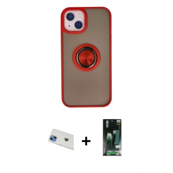 MARSİLYAN™- iPhone 13 Kılıf Yörünge Çizgi - Şeffaf 360 Full Body Arka Koruyucu + Rainbow Kamera Lens Koruma Cam - MI