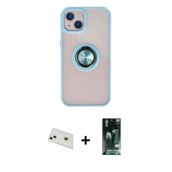 MARSİLYAN™- iPhone 13 Kılıf Yörünge Çizgi - Şeffaf 360 Full Body Arka Koruyucu + Rainbow Kamera Lens Koruma Cam - REGD