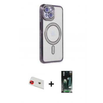 MARSİLYAN™- iPhone 13 Kılıf Zirve Doku Prime - Şeffaf 360 Full Body Arka Koruyucu + Rainbow Kamera Lens Koruma Cam - KI