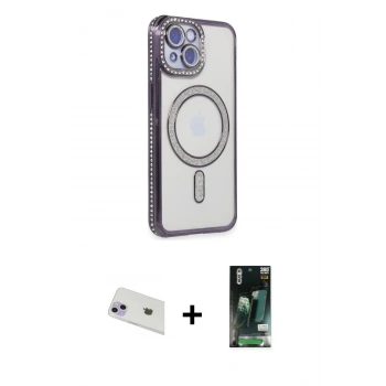 MARSİLYAN™- iPhone 13 Kılıf Zirve Doku Prime - Şeffaf 360 Full Body Arka Koruyucu + Rainbow Kamera Lens Koruma Cam - MR