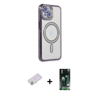 MARSİLYAN™- iPhone 13 Kılıf Zirve Doku Prime - Şeffaf 360 Full Body Arka Koruyucu + Renkli Kamera Lens Koruma Cam - SI