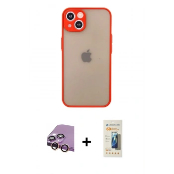 MARSİLYAN™- iPhone 13 Mini Kılıf Ahenk Çizgi Serisi - Siyah 6D Mat Seramik Hayalet Nano Ekran Koruyucu + Raze Metal Kamera Lens - PE