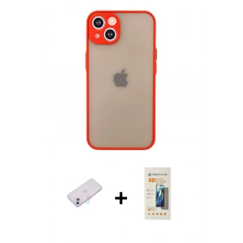 MARSİLYAN™- iPhone 13 Mini Kılıf Ahenk Çizgi Serisi - Siyah 6D Mat Seramik Hayalet Nano Ekran Koruyucu + Renkli Kamera Lens Koruma Cam - PE
