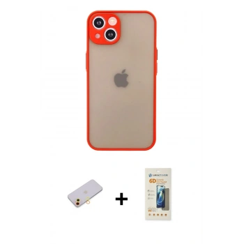 MARSİLYAN™- iPhone 13 Mini Kılıf Ahenk Çizgi Serisi - Siyah 6D Mat Seramik Hayalet Nano Ekran Koruyucu + Renkli Kamera Lens Koruma Cam - SI