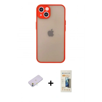 MARSİLYAN™- iPhone 13 Mini Kılıf Ahenk Çizgi Serisi - Siyah 6D Mat Seramik Hayalet Nano Ekran Koruyucu + Renkli Kamera Lens Koruma Cam - SI